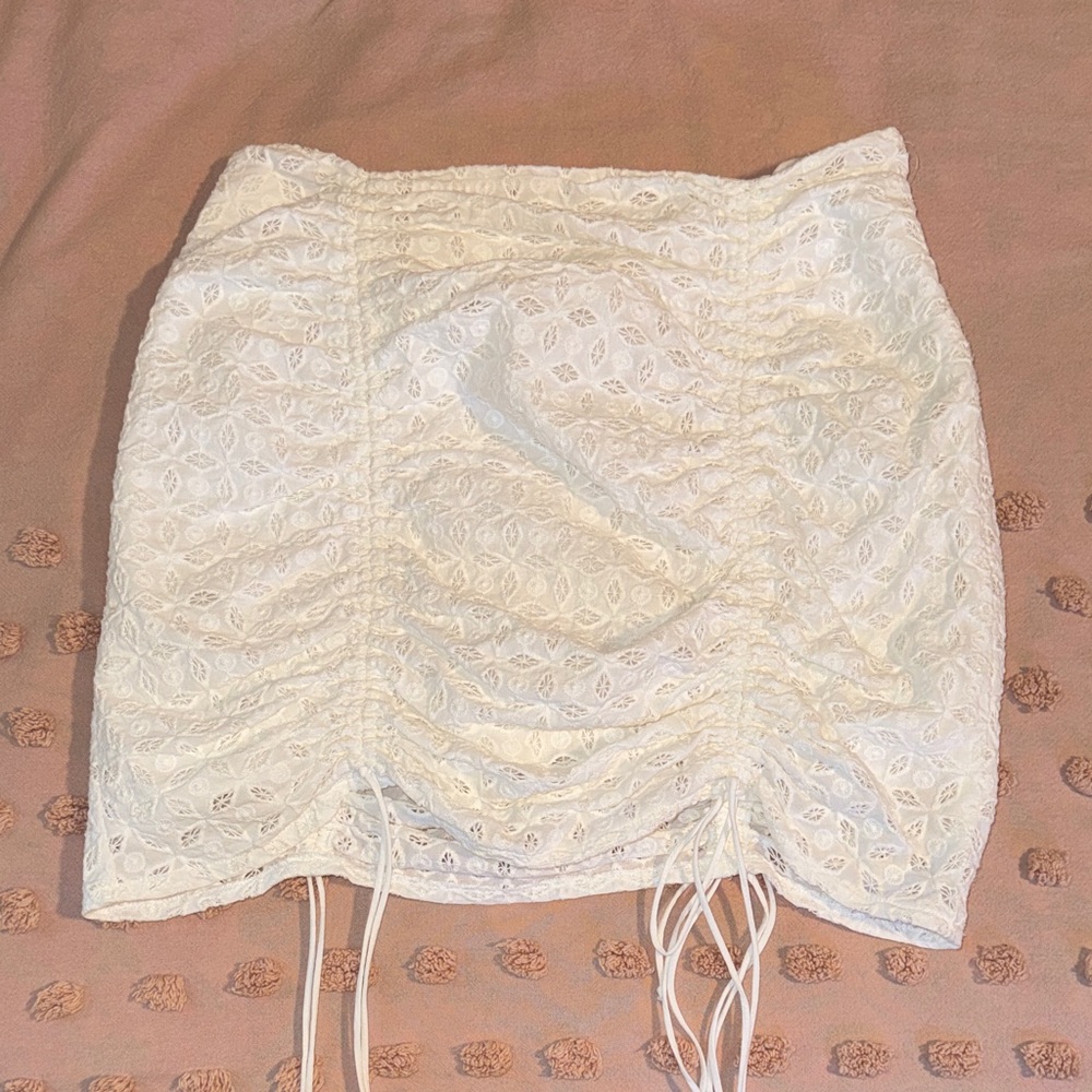For Love and Lemons White Lace Ruched Mini Skirt